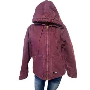 Berne Women’s Sherpa Lined Duck Canvas Hooded Workwear Jacket Plum Medium